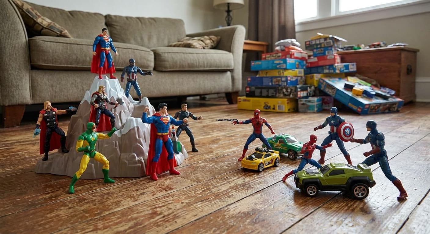 Colorful collection of action figures and toys